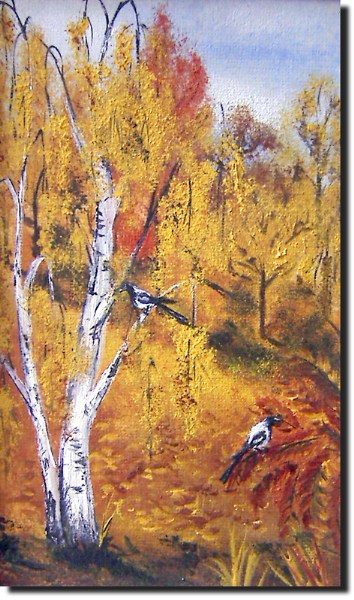   ,  - painting SEASONS SEASONS-autumn.magpies